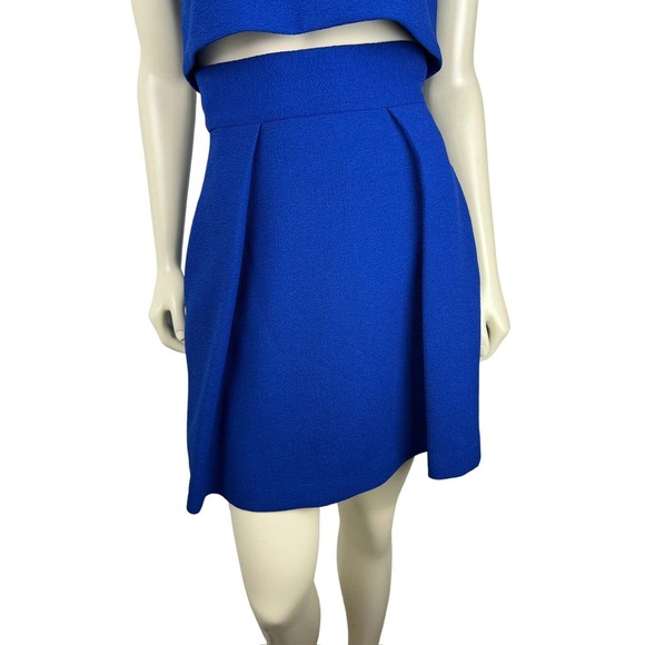 Black Halo Blue 2 Pc Mini Dress 0 Sanibel Skirt Set Pockets Crop Top Pleated - Picture 6 of 12